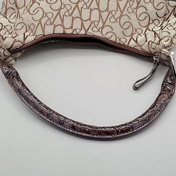 New York & Company Tan & Brown Canvas Handbag with Embossed Patent Trim - Picture 9 of 10